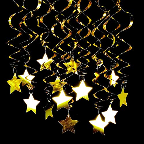 Image of BEISHIDA Gold Star Hanging Swirl Decorations,Hanging Gold Party Supplies for Graduation Wedding Baby Shower Decorations,Pack of 15