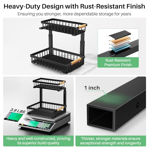 Under Sink Organizer, 2 Packs 2 Tier Under Sink Organizers and Storage, Slide out Pull out Cabinet Organizer Shelf, Metal Sliding Drawer for Kitchen Bathroom Pantry Cabinet Closet Organization Rack - Image 6