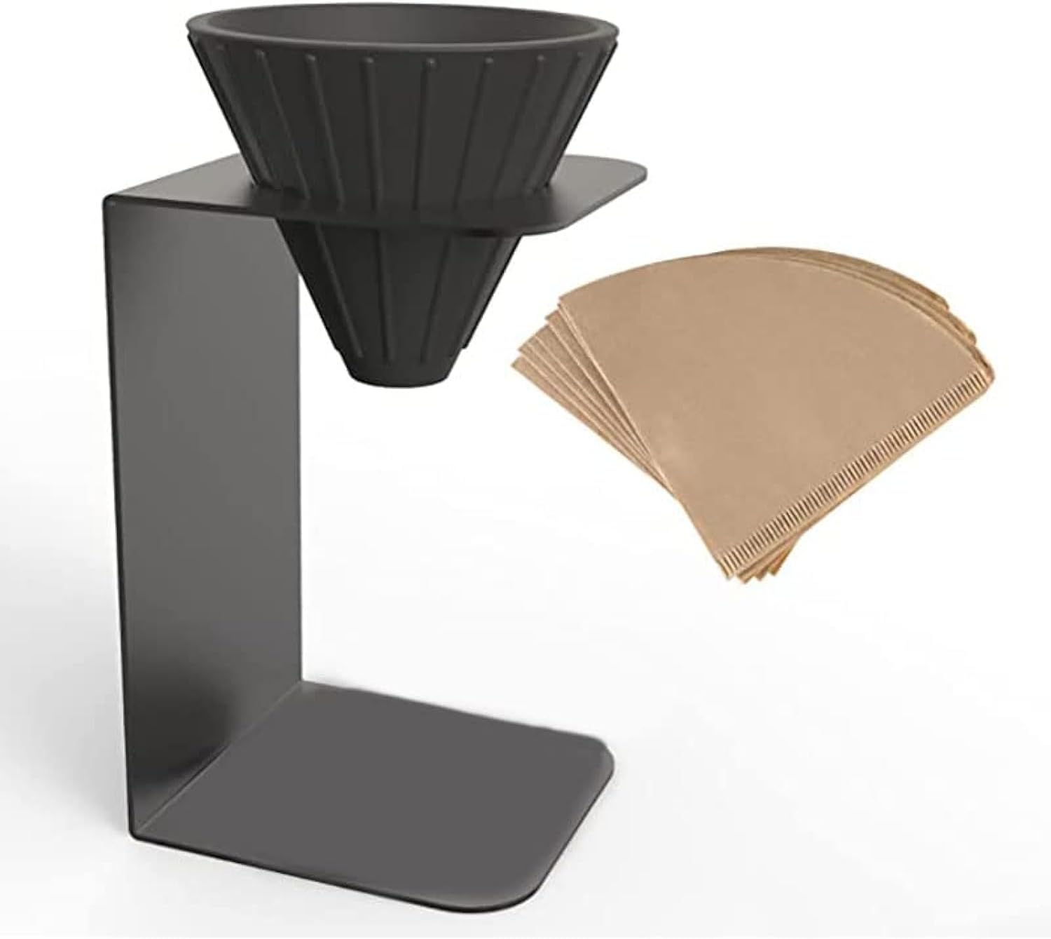 Pour Over Coffee Maker Set, V60 Dripper Cone Black Metal Holder Pots, Stainless Steel Stand and Silicon Dripper Filter, Silicone Coffee Dripper Stand, Coffee Filter Holder