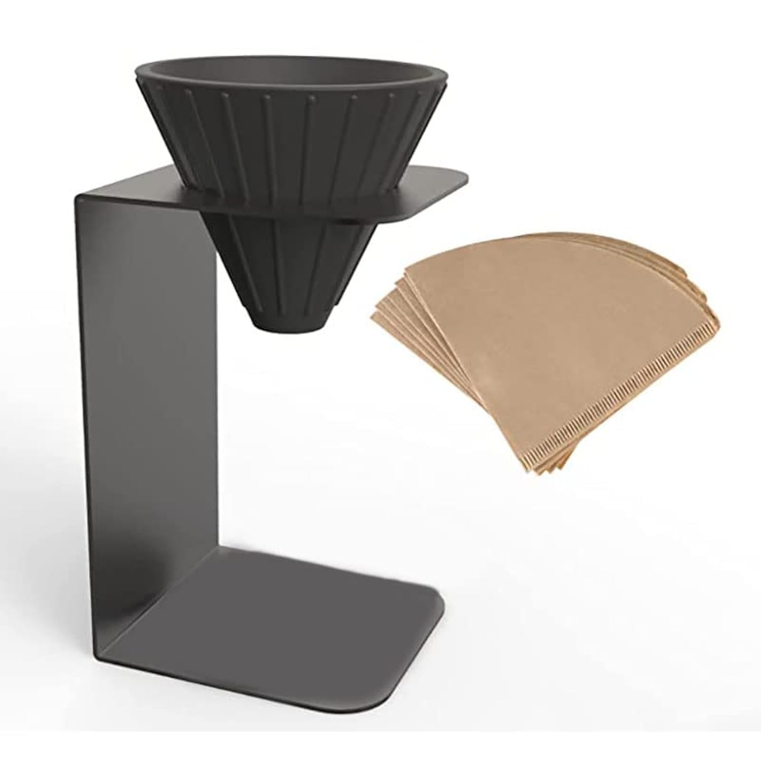 Pour Over Coffee Maker Set, V60 Dripper Cone Black Metal Holder Pots, Stainless Steel Stand and Silicon Dripper Filter, Silicone Coffee Dripper Stand, Coffee Filter Holder