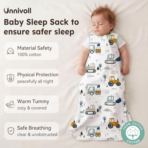 Image of Baby Sleep Sack 18-24 Months 0.5 Tog Baby Wearable Blanket 100% Cotton Sleeping Sack with 2-Way Zipper for Toddler Infant White Green Excavator