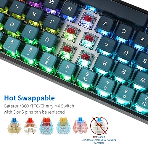 Image of MOLGRIA SKYLOONG GK68 Blue Backlit Gaming Keyboard with Side Transparent Pudding Keycaps, Hot Swappable Red Optical Switches, Type C Wired Knob Mechanical Keyboard for Win /Mac OS