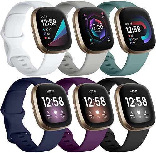 DaQin 6 Pack Sport Bands Compatible with Fitbit Versa & Sense Bands, Soft Durable TPU Waterproof Wristbands Replacement Straps for Fitbit Sense 2/Versa 3 & 4 Women & Men