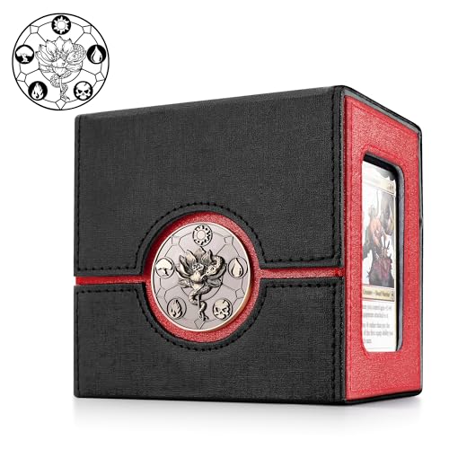 Image of Kabinka Commander Deck Box for MTG with Dice Tray, Holds 100 Double-Sleeved Cards,Card Deck Box with Metal Emblem for TCG /PTCG, Cards Storage Case with 35PT Magnetic Card Holder (Black& Red, Lotus)