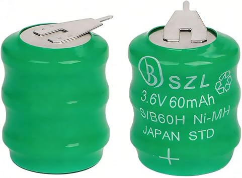 3.6V 60mAh Ni-MH Rechargeable Battery with 2 Pins for Varta 3/V60H 55608303012 PLC CNC Chip Data Power Supply 2 Pack