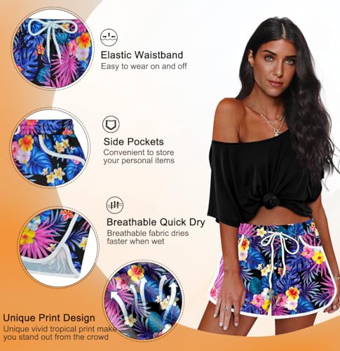 Image of For G and PL Women Summer Floral Beach Boardshorts with Pockets Swim Trunks
