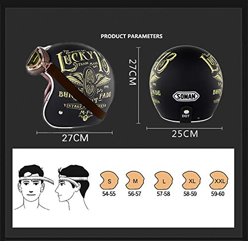 RHBDDHV Casque Moto Vintage Casques Jet Avec Visière Casques Bols Casque Mobylette Avec Lunettes ECE Homologué Rétro Demi Casque Moto Vélo Scooter
