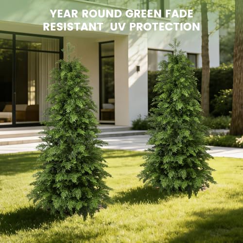 Image of 4FT Artificial Cedar Topiary Trees,2 Pack UV Resistant Faux Pine Tree