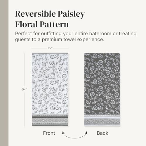 Image of Modern Threads 6 Piece Bath Towel Set - Bathroom Set with 2 Bath Towels, 2 Hand Towels, and 2 Wash Cloths - 100% Cotton, Super Absorbent & Extra Soft - Reversible Floral Trail (Gray)