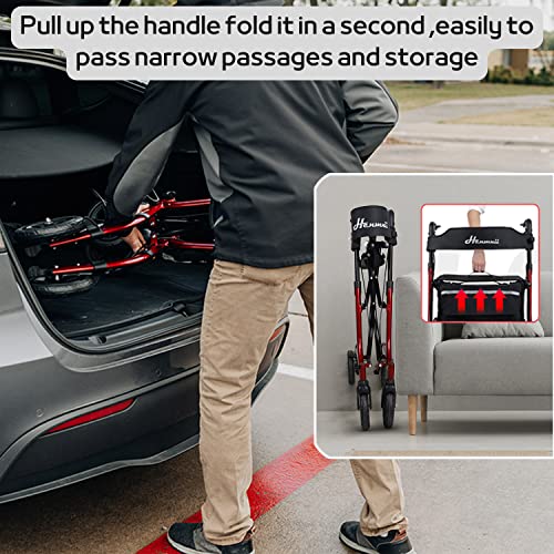 Henmnii Rollator Walker For Seniors, Lightweight Foldable All Terrain Rolling Walker With Seat, Aluminum Walkers With 8 Inch Rubber Wheels, Handles And Backrest For Seniors And Adult #TOP4