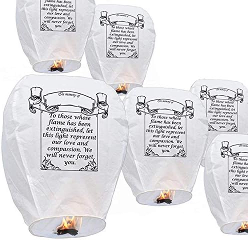 6 Pack Chinese Sky Lanterns - Eco Friendly, 100% Biodegradable Wire-Free Fire Resistant Paper Lantern to Release in Sky,Weddings & Parties & Festivals (Set of 6,White)