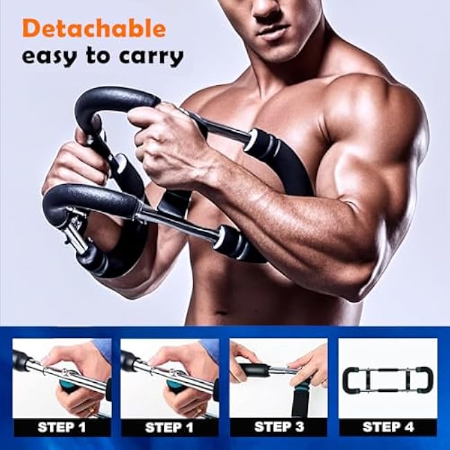 ShakerTwister Arm Trainer (40-100 lbs) - Adjustable Unisex Home Fitness Resistance Device, Portable Detachable arm Twist Exerciser for strengthening Biceps, Triceps and Upper Body.