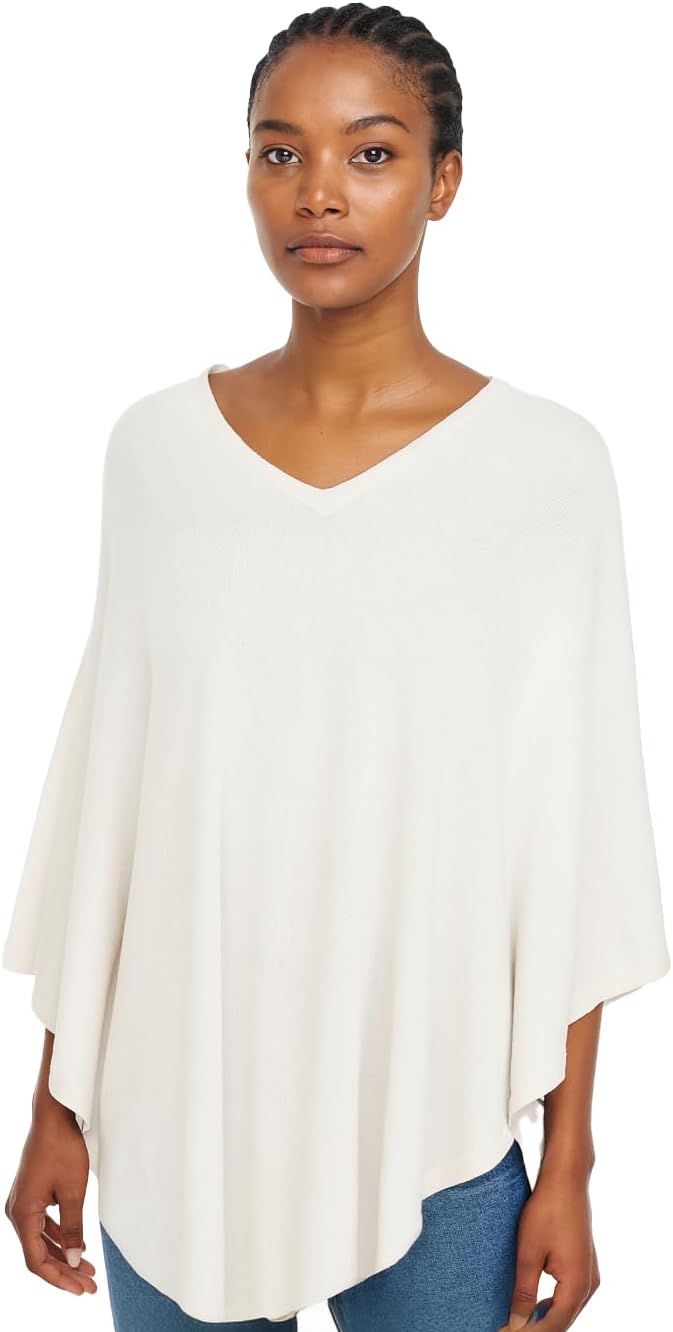 Luxury Merino Wool Cashmere-Feel Poncho – Super Soft Wrap Shawl for Women – One Size Fits All (40" x 56")