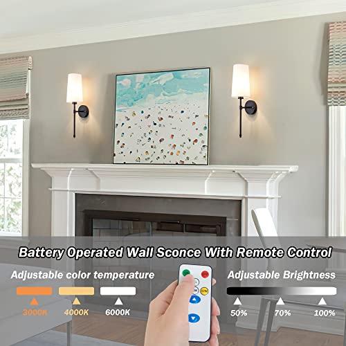 Battery Operated Wall Sconce Light With Remote Control, Dimmable Wall Sconce Set Of 2 With White Fabric Shade, Indoor Wireless Battery Operated Wall Lamp Light For Bedroom Living Room, Bulb Included ( #TOP4