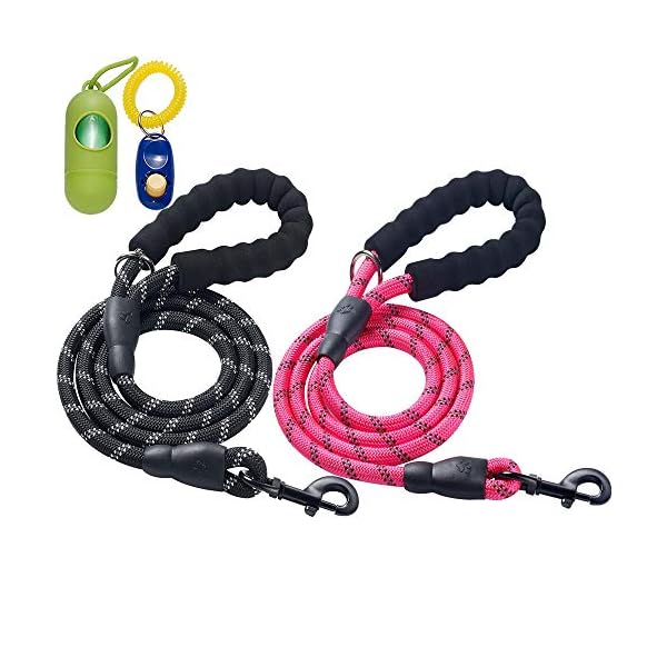 ladoogo Robuste Hundeleine mit bequemem, gepolstertem Griff, reflektierend, für mittelgroße und große Hunde, 2 Stück