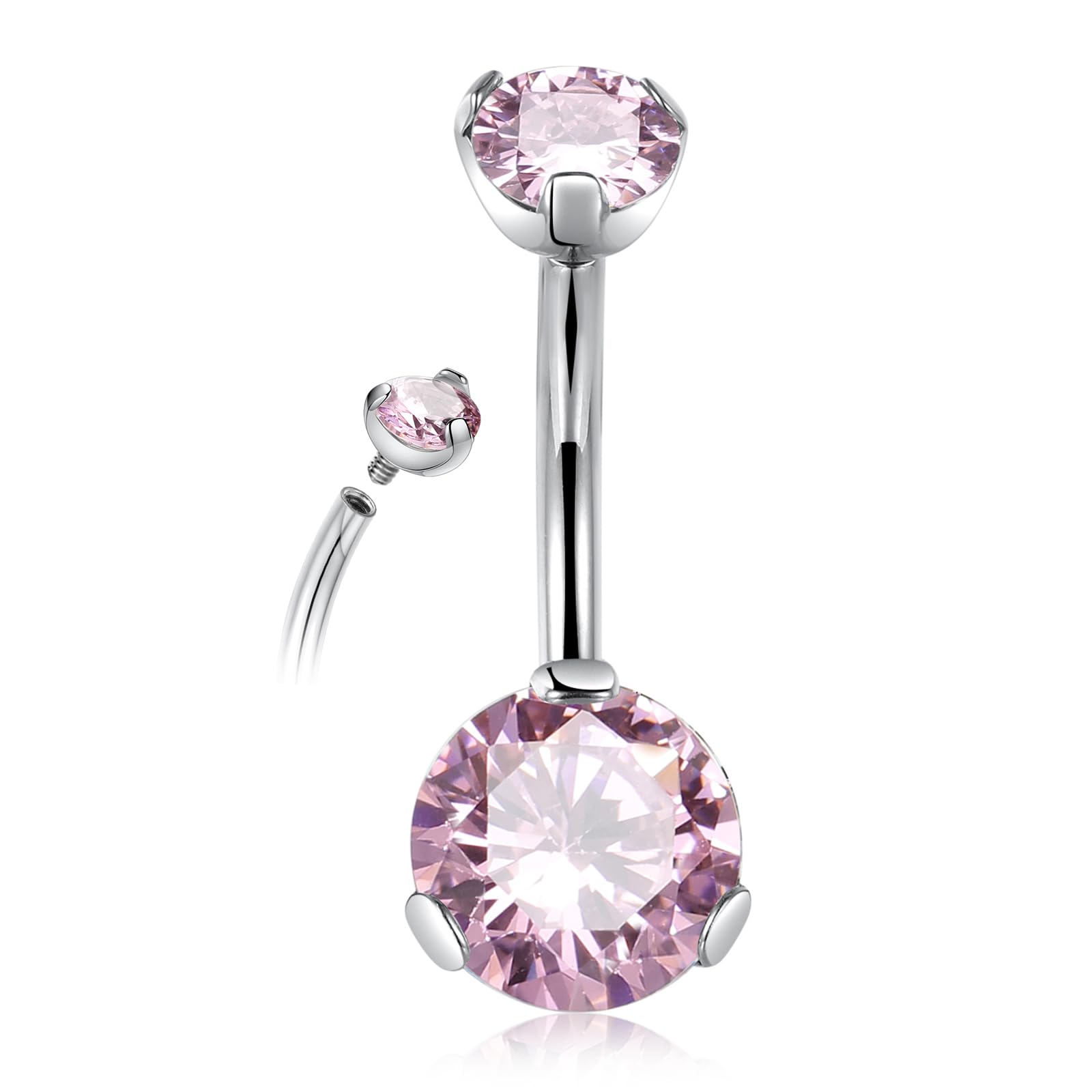 PEAKLINK Titanium Belly Button Ring 14G Belly Jewelry Navel Bar Internally Threaded Belly Barbell with Double Cubic Zircon Navel Jewelry Navel Belly