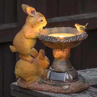 GloBrite Solar Rabbit Bird Bath for Garden | Ornaments Outdoor Statue Garden Gifts | Waterproof Resin Sculpture with Solar Lights Outdoor Ornament for Christmas Decorations & Home Decor