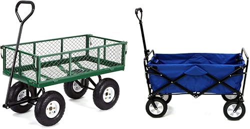 Gorilla Carts GOR400-COM - Carrito de jardín de acero con lados extraíbles capacidad de 400 libras verde y MAC Sports WTC-111 para exteriores color
