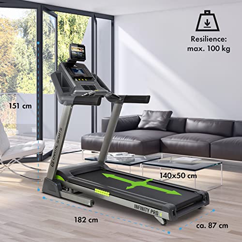 Capital Sports Infinity Pro 4.0 loopband - 7 pk treadmill, loopbaan met 50 x 140 cm loopvlak, tot 21 km/u, 15% helling, ventilator, veersysteem, opvouwbaar, tot 130 kg, grijs of lichtgrijs - Afbeelding 8