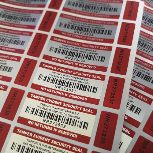 Tamper Proof No Return Security Stickers Labels with Unique Barcodes and Serial Numbers (210)