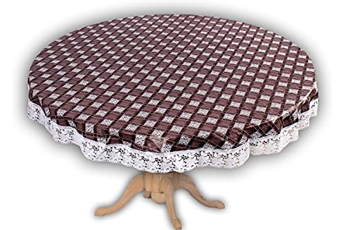 Image of The Furnishing Tree Round Shaped 8 Seater Table Cover WxL 90x90 inches with White Border lace