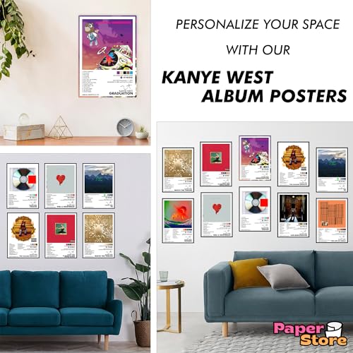 Image of Thepaper9store Pack of 12 - Kanye West Music Album Art Wall Posters 8.2x11.8 inch Adhesive Tape Attached Wall Decor, Music Poster, Wall Art For Bedroom, Living room, Office (Kanye West)