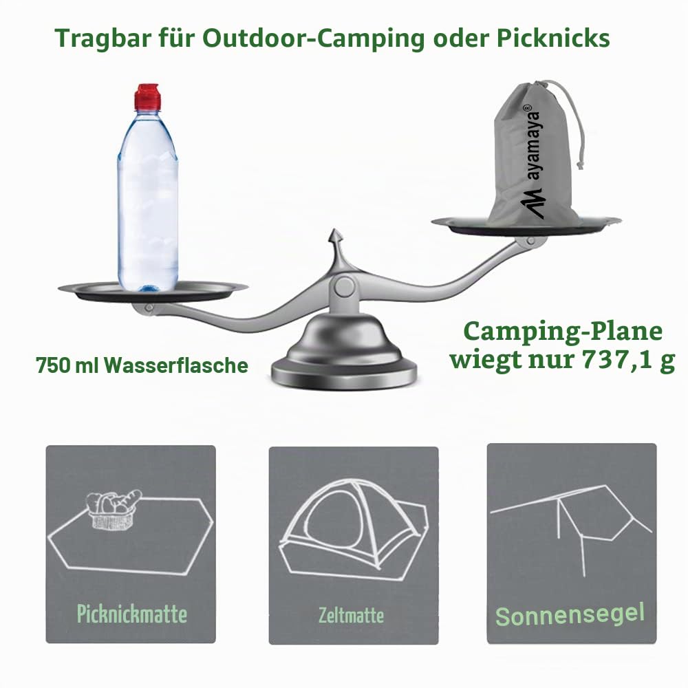 plane für unter das zelt Zeltunterlage Wasserdicht, Bodenplane Unterlegplane Zelt Unterlage Zeltplane Campingzelt Tarp mit 6 Ösen & 6 Heringe Ultraleicht, Kleines Packmaß Mehrere Größen Camping Wanderpicknick Sport & Freizeit Size:Emperor Half Moon tent-floor Campsite Game