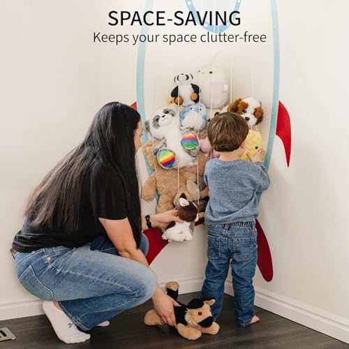 Image of PUTSKA Nursery Furniture Hanging Organizer - Wall Mounted Stuffed Animal Storage for Baby Room, Corner Plush Collection Display & Nursery Organization System, Space-Saving Vertical Storage - Spaceship