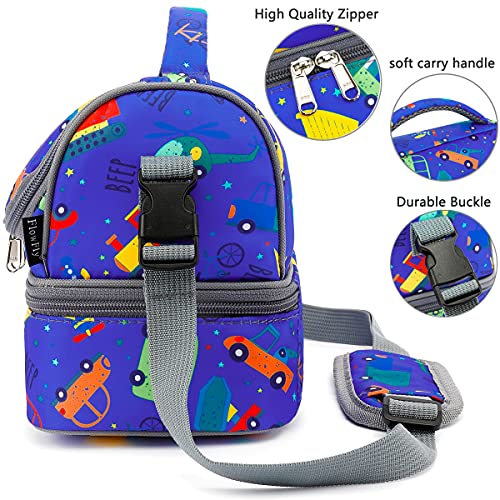Flowfly Kids Double Decker Cooler Insulated Lunch Bag Large Tote For Boys, Girls, Men, Women, With Adjustable Strap, Car #TOP4