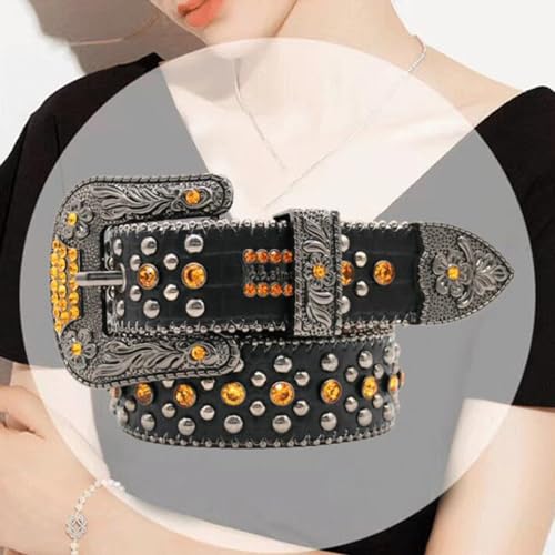 Ceinture cuir de vachette à rivets strass style punk rock - 4