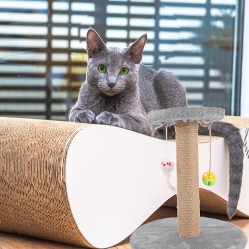 Rascador para gatos multifunción de sisal y madera pequeño gris miniatura 4