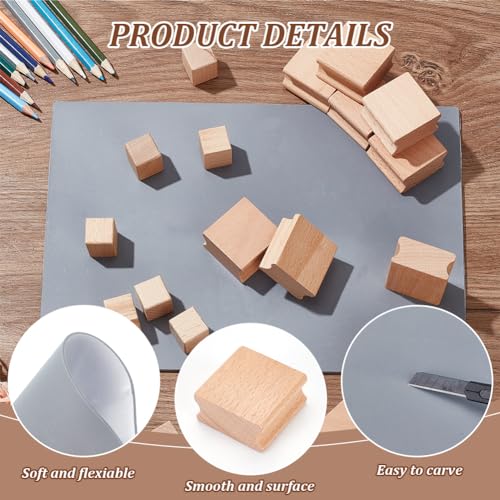 BENECREAT 20PCS Blanko-Stempelhalter Aus Hartholz Mit Grauem Stempelbogen Aus Gummi, 2 Größe Lasergravur Stempelblock Zubehör Für Bastelarbeiten, DIY-Stempel, 2cm /4cm
