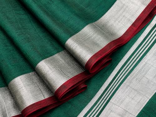 Image of HAIDER ALI AND SONS Grey Cotton Linen Saree for Women | Soft Linen Slub Blend Saree with Running Blouse Piece | Lightweight Handloom Style Saree | Office, Casual, Party & Festival Wear