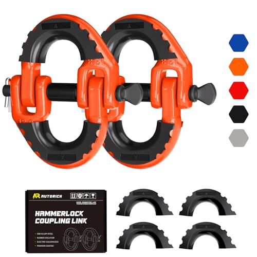 AUTORICH Safety Chain Connector Link, 1/2IN Tow Hitch Hammerlock Coupling Link, 2 Pack G80 Alloy Steel Tow Chain Connector, Quick Install & Remove, 12000 lbs Load Limit, Orange by AUTORICH - Used condition - US$27.23
