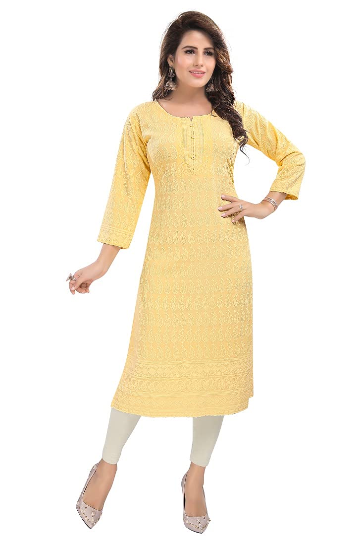 Women's Cotton Chikankari Straight Kurti Multiple Color in from Small to Plus Size.-image-25