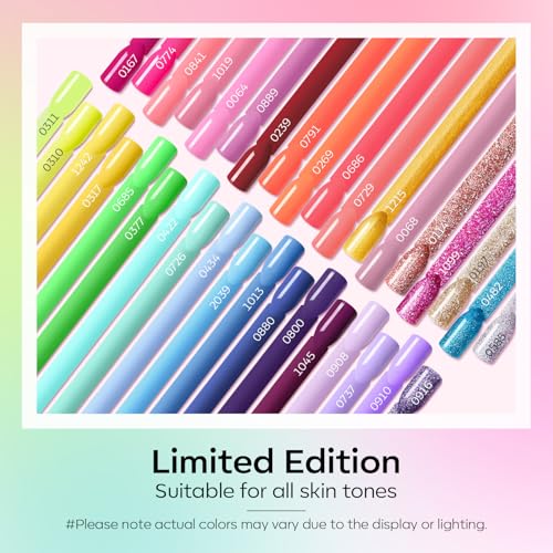 Image of modelones 40 Pcs Gel Nail Polish Set, 36 Colors Rainbow Neon Gel Polish Bright Hot Pink Green Yellow Purple Blue Glitter Nail Gel Polish with Soak Off Base Coat& Matte Glitter Glossy Top Coat