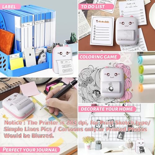 Image of TMY Mini Portable Thermal Printer Bluetooth Pocket Printer for Kids & Adults 57mm Inkless Photo & with 1 Roll+1 Extra Roll Prints B&W Notes& Stickers with 1 Year Warranty (TMYPP43)