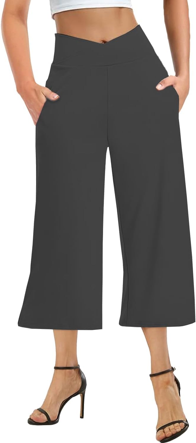 3 Pack Women's Wide Leg Yoga Pants Crossover High Waist Casual Capri Pants Loose Soft Pajama Pocket Sweatpants - Image 6
