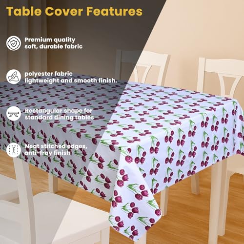 Image of Wings Star 2-4 Seater PVC Table Cover; Anti Slip; 40x60 Inches; 4 Seater Center Table Cover, Purple Tulips