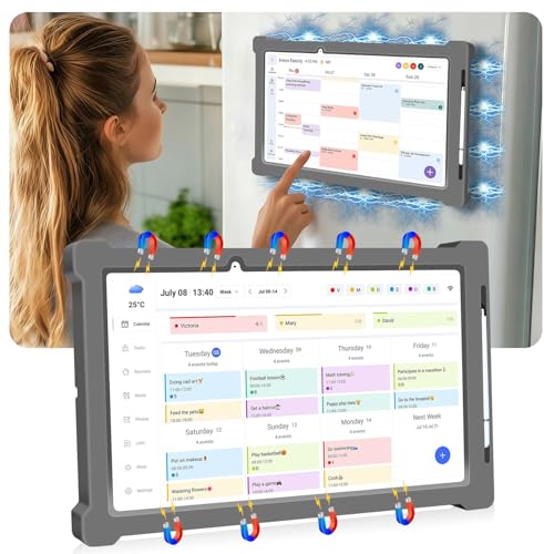 Magnetic Silicone Case for Skylight Calendar Cover for Skylight Calendar 15 inch Accessories Protector Holders Magnetic Fridge Mount with 2 Stylus Pen and Stylus Slot-Grey