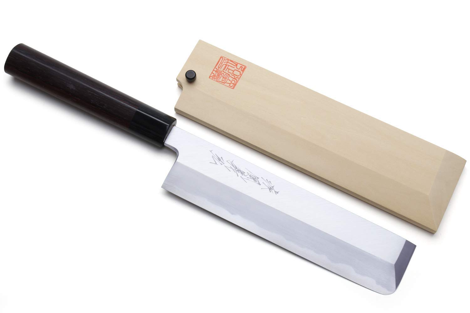 Yoshihiro Shiroko High Carbon Steel Kasumi Edo Usuba Vegetable Japanese Chef's Knife (7'' (180mm), Rosewood Handle)