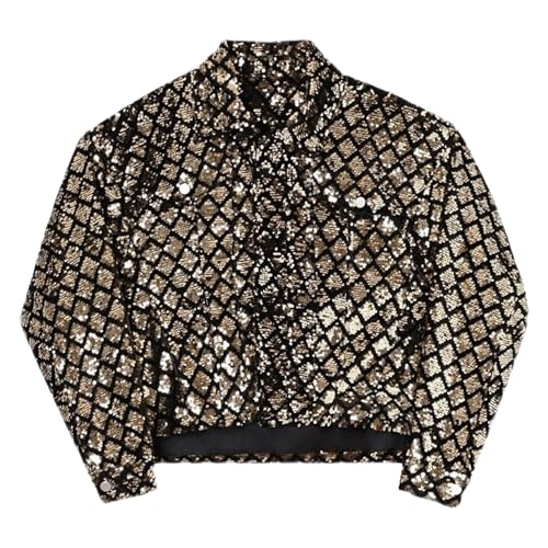 Veste paillettes homme dorée élégante veste de fête zippée ample L