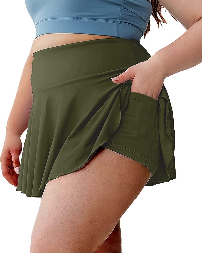 LONZOWomen Plus Size Skorts 2 in 1 Pleated Skirts Tennis Golf Fitness Shorts Quick Dry Workout Running Skorts
