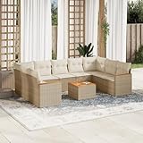 QJBSAVVA 10-TLG. Gartenmöbel Set Poly Rattan Beige 62x62x69 cm Outdoor Lounge für Balkon Terrasse und Garten mit Akazienholz-Tisch