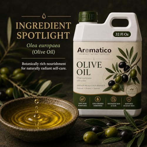 Image of AROMATICO Olive Oil for Skin, Hair and Body Care, Multipurpose Carrier Oil for Massage, Scalp Care, Dry Skin Routine, DIY Beauty and Natural Glow - 946 ml
