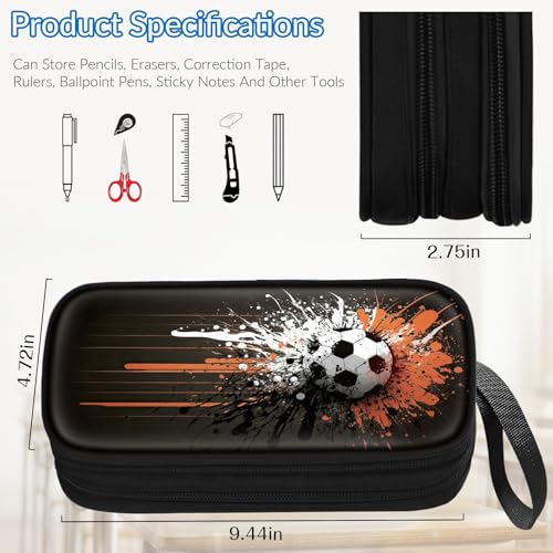 Image of TILYTADLY Large Pencil Case for Boys - Soccer Boys Pencil Pouch with Zipper Compartments - Big Capacity Pen Box Pen Bag Organizer with Keychain for Kids Teens School