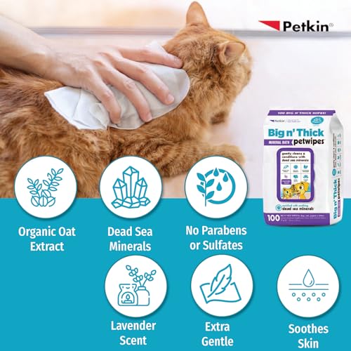Image of Petkin Petwipes Big 'n Thick Extra Large Pet Wipes for Dogs and Cats Cleans Face, Ears, Body and Eye Area Super Convenient, Ideal for Home Or Travel-18 X 28 Cm | Big N Thick Mineral Wipes