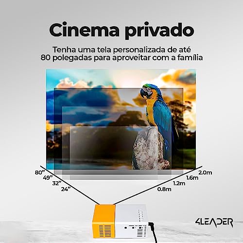 Mini Projetor Portatil LED - Full HD 1080p, 5000 Lumens, Tela de 200 polegadas, Conexão HDMI, USB, V