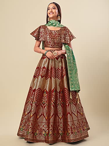 Image of PURVAJA Women's Jacquard Semi-Stitched Lehenga choli(Sitara)