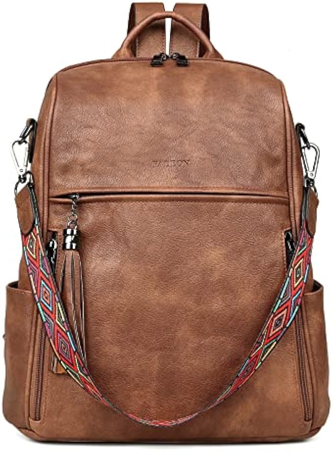 FADEON Leather Backpack Purse for Women Designer Ladies Shoulder Bag Fashion PU Convertible Travel Backpack Purses